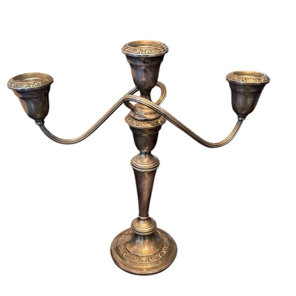 Vintage Gorham Silver Plated 3-Light Candelabra 12" Tabletop Taper Candle Holder